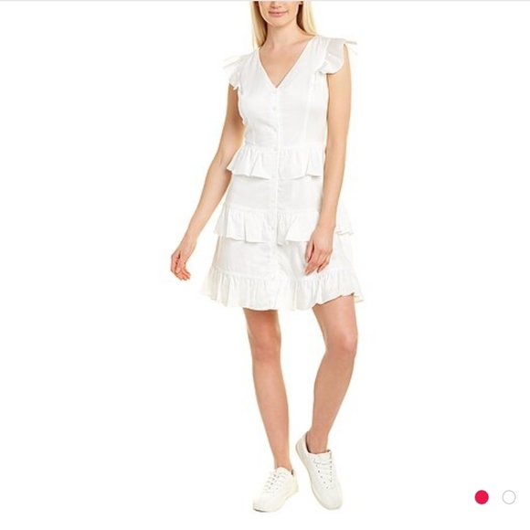 NWT Gal Meets Glam Ruffle Mini Dress size 6 white V-neck $178 MSRP - Picture 2 of 9